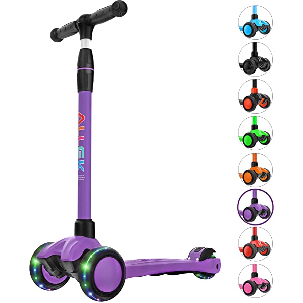 Allek Kick Scooter B03, Lean 'N Glide 3-Wheeled Push Scooter with Extra Wide PU Light-Up Wheels, Any Height Adjustable Handlebar and Strong Thick Deck for Children from 3-12yrs (Rose Pink)
