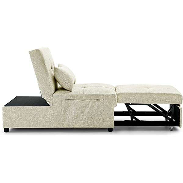 4-in-1 Sleeper Sofa Bed, HABITRIO Solid Wood Frame Polyester Upholstered Seating Couch w/A Pillow, Work As Ottoman, Single Chair, Sofabed and Chaise Lounge, Fit for Living Room, Bedroom (Grey)