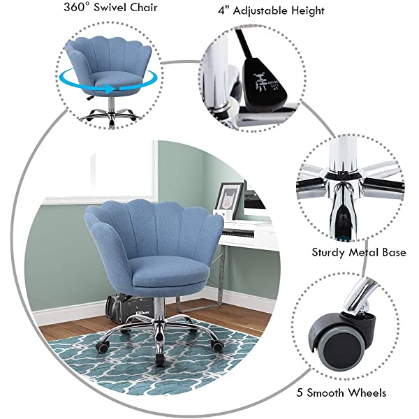 MTFY Modern Home Office Swivel Chair, Shell Desk Chair with Adjustable Height, Upholstered Ergonomic Computer Desk Chair Leisure Task Chair Accent Armchair for Office, Living Room,Bedroom (Beige)