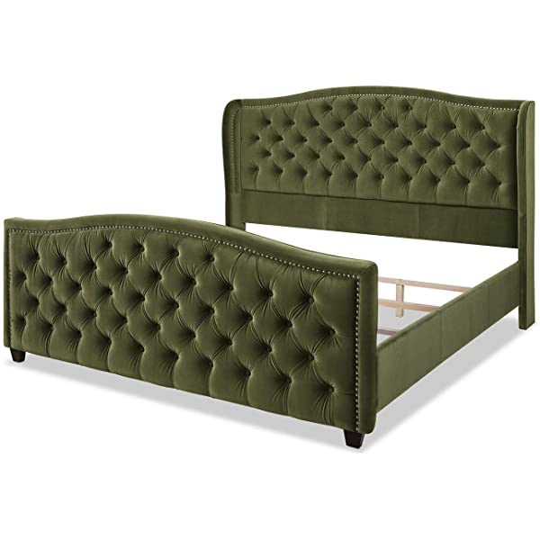 Jennifer Taylor Home Marcella Collection Queen Wingback Tufted Hand-Applied Nail Heads Upholstered Bed, Antique White Antique White Queen