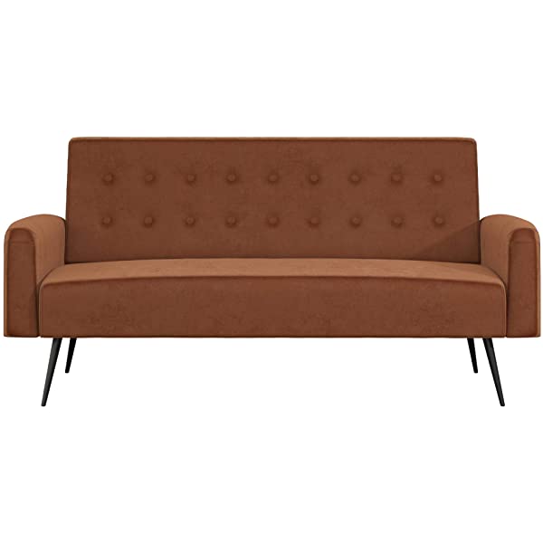 Novogratz 2360379N Z Stevie, Convertible Sofa Bed Couch, Ivory Velvet Futon