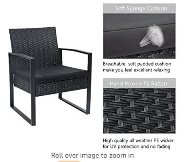 Flamaker 3 Pieces Patio Set Outdoor Wicker Patio Furniture Sets Modern Bistro Set Rattan Chair Conversation Sets with Coffee Table for Yard and Bistro (Black)