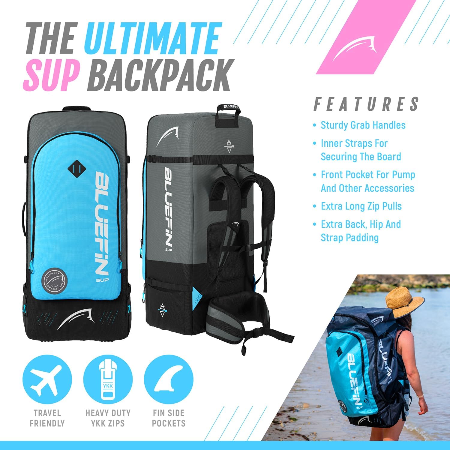 Bluefin Cruise SUP Inflatable Stand Up Paddle Board | Premium Paddleboard Accessories | Multiple sizes: Kids, 9'8, 10'4, 10’8, 12’, 15'