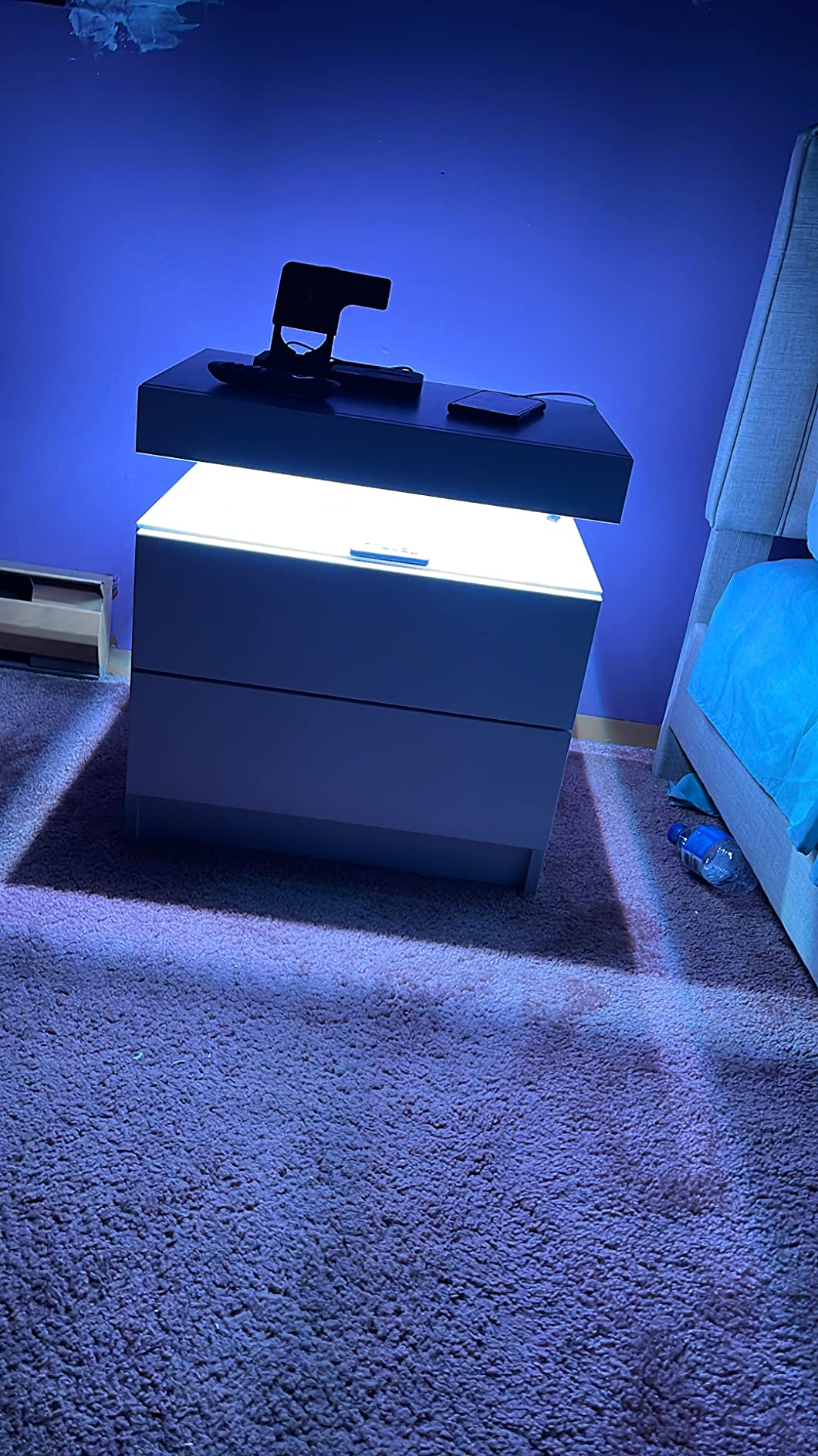 【Furniture】Nightstand Set of 2 LED Nightstand with 2 Drawers, Bedside Table with Drawers for Bedroom Furniture