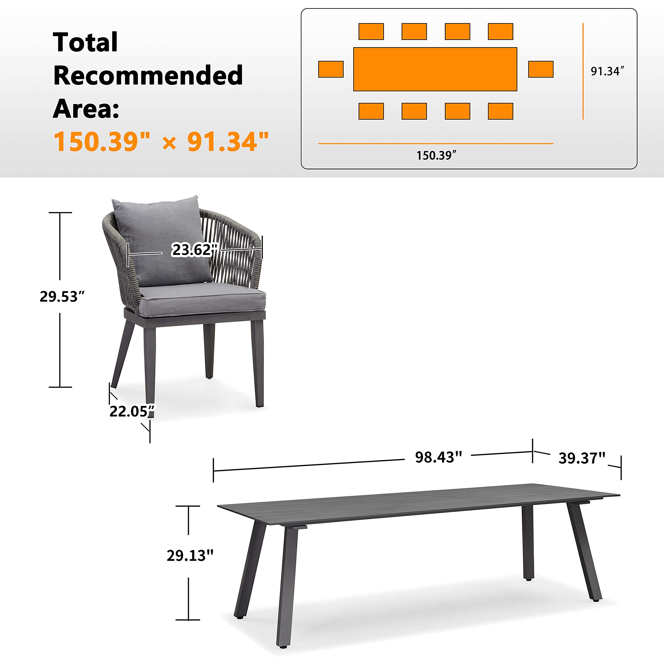 【Home&Garden】11 Pcs Patio Dining Sets All-Weather Wicker Outdoor Patio Furniture with Cushions & Pillows