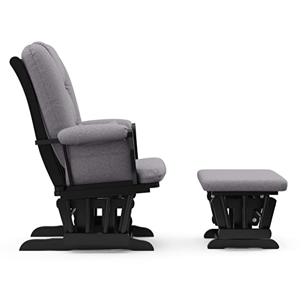Storkcraft Tuscany Custom Glider and Ottoman with Free Lumbar Pillow, Black/Grey, Cleanable Upholstered Comfort Rocking Nursery Chair with Ottoman Black/Gray