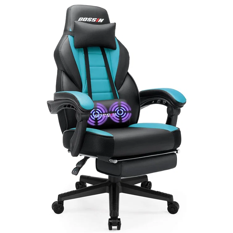 BOSSIN Gaming Chairs with Footrest, Ergonomic Computer Game Chairs with Lumbar Support