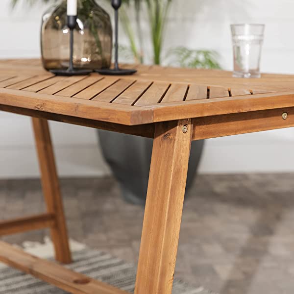 Walker Edison 5 Person Outdoor Wood Chevron Patio Furniture Dining Set Table Chairs Bench All Weather Backyard Conversation Garden Poolside Balcony, 4 Piece, Brown Brown 4 Piece Dining Set