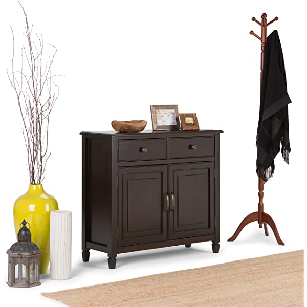 SIMPLIHOME Connaught SOLID WOOD 40 inch Wide Transitional Entryway Storage Cabinet in Dark Chestnut Brown, with 2 Drawers, 2 Doors, Adjustable Shelves