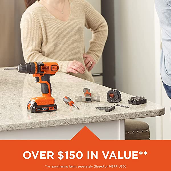 BLACK+DECKER 20V Max Drill & Home Tool Kit, 68 Piece (LDX120PK) 20V Home Tool Kit