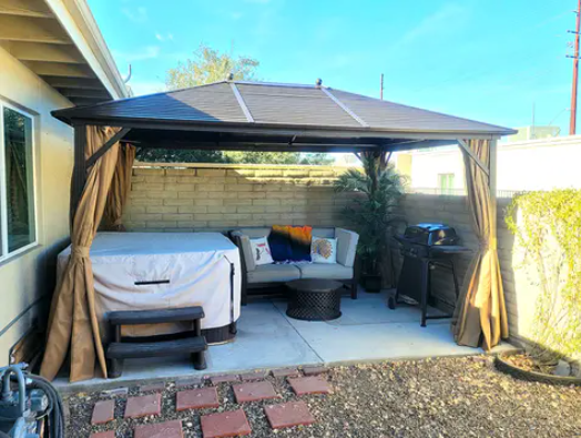 MELLCOM 10' x 13' Hardtop Gazebo,Galvanized Steel Metal Double Roof Aluminum Gazebo with Curtains and Netting, Brown Permanent Pavilion Gazebo with Aluminum Frame for Patios,Gardens,Lawns