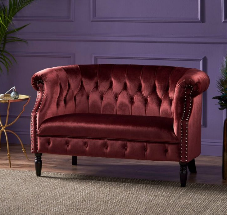 51.5-inch velvet roll-arm two-seat sofa