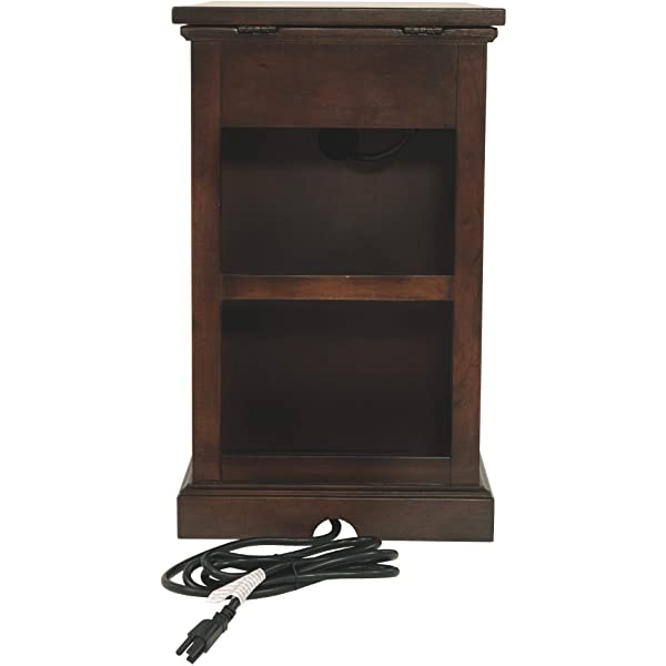 Signature Design by Ashley Tyler Creek Rustic Chair Side End Table with Pull-Out Tray & USB Ports, Brown Blackish Brown Table