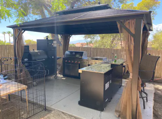 MELLCOM 10' x 13' Hardtop Gazebo,Galvanized Steel Metal Double Roof Aluminum Gazebo with Curtains and Netting, Brown Permanent Pavilion Gazebo with Aluminum Frame for Patios,Gardens,Lawns