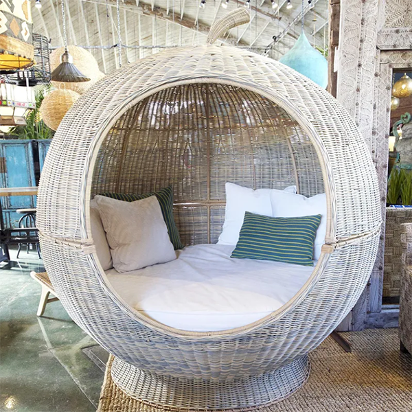 【Home&Garden】Outdoor bed apple bed rattan round bed Nordic villa swimming pool seaside vacation beach homestay rattan bed