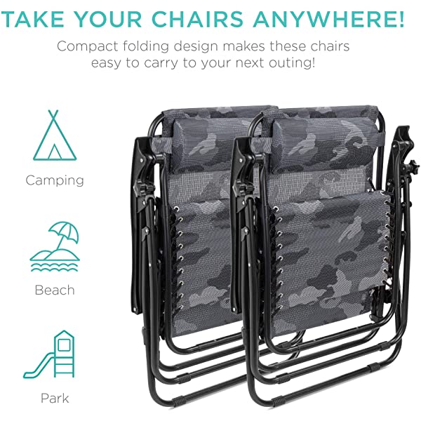 Best Choice Products Set of 2 Adjustable Steel Mesh Zero Gravity Lounge Chair Recliners w/Pillows and Cup Holder Trays - Burgundy