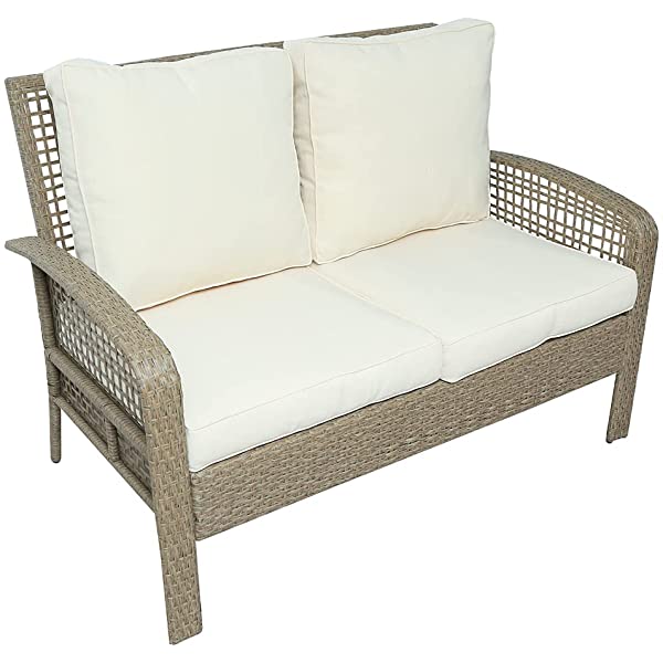 4 Pieces Outdoor Patio Furniture Set Wicker Rattan Cushioned Sectional Sofa Sets with Armchairs and Tempered Glass Table with Storage Shelf (Gray) Grey