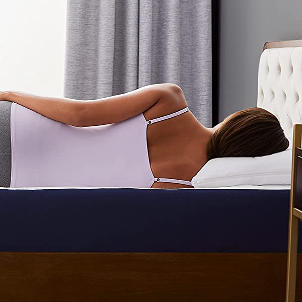 Sleep Innovations Hudson Hybrid Cooling Memory Foam Innerspring Mattress, 12 Inches, Queen Blue and White Queen 12 Inch Hybrid Mattress