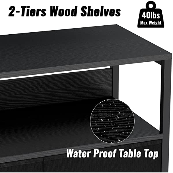 Furologee Nightstand with 3 Drawers, Dresser with Storage Shelf, Bedside Table/Closet Organizer, Rustic Fabric Linen Bins & Wooden Top for Bedroom, Hallway, Hotel (Rustic Brown)