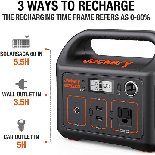 Jackery Solar Generator 240, 240Wh Backup Lithium Battery, 110V200W Pure Sine Wave AC Outlet, Solar Generator for Outdoors Camping Travel Hunting Emergency