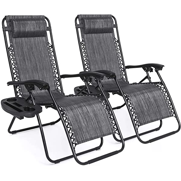 Best Choice Products Set of 2 Adjustable Steel Mesh Zero Gravity Lounge Chair Recliners w/Pillows and Cup Holder Trays - Burgundy