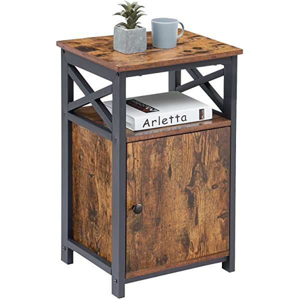 VECELO Modern Versatile Nightstands X-Design Side End Table Night Stand Storage Shelf with Bin Drawer for Living Room Bedroom, Brown+Black Brown+black Modern