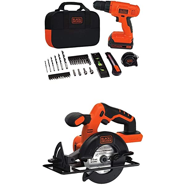 BLACK+DECKER 20V MAX Drill & Home Tool Kit, 34 Piece (BDCD120VA) , Orange Drill Project Kit