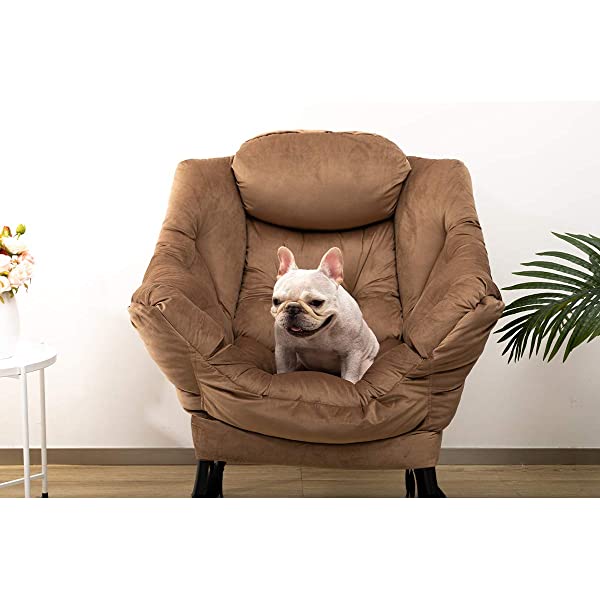 AbocoFur Modern Large Cotton Fabric Lazy Chair，Accent Contemporary Lounge Chair, Single Steel Frame Leisure Sofa Chair with Armrests and A Side Pocket, Beige