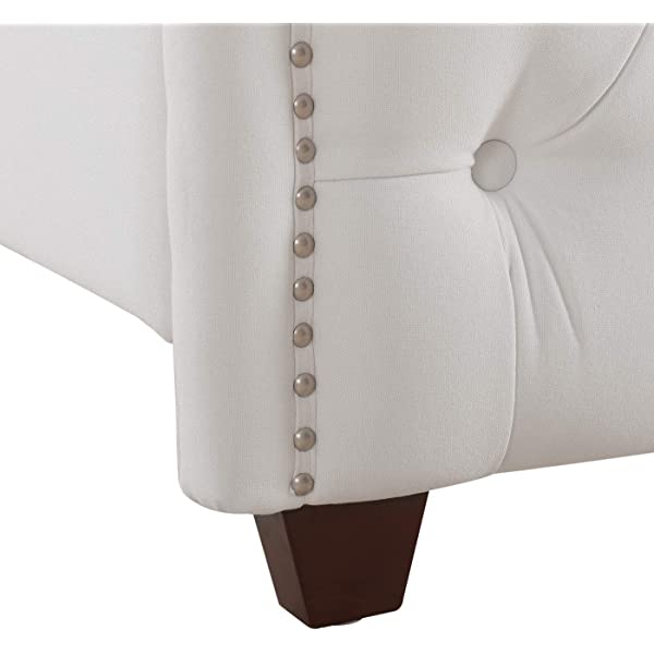 Jennifer Taylor Home Marcella Collection Queen Wingback Tufted Hand-Applied Nail Heads Upholstered Bed, Antique White Antique White Queen