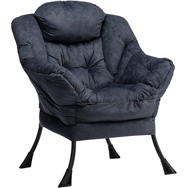 AbocoFur Modern Large Cotton Fabric Lazy Chair，Accent Contemporary Lounge Chair, Single Steel Frame Leisure Sofa Chair with Armrests and A Side Pocket, Beige