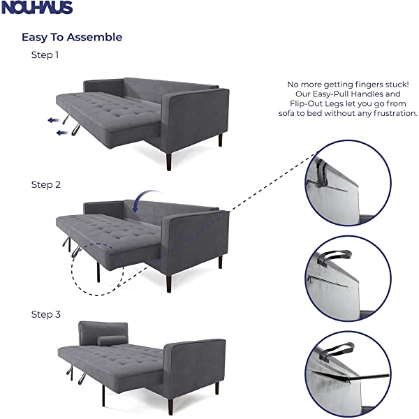 Nouhaus Module, Sleeper Sofa Bed Couch. 7ft Luxury Convertible Sofa Futon Bed with No Roll Together Latex. Ivory Woven Pull Out Bed for Bedroom Couch, Small Apartment Furniture Sofas or RV Couch Woven/Knit Ivory