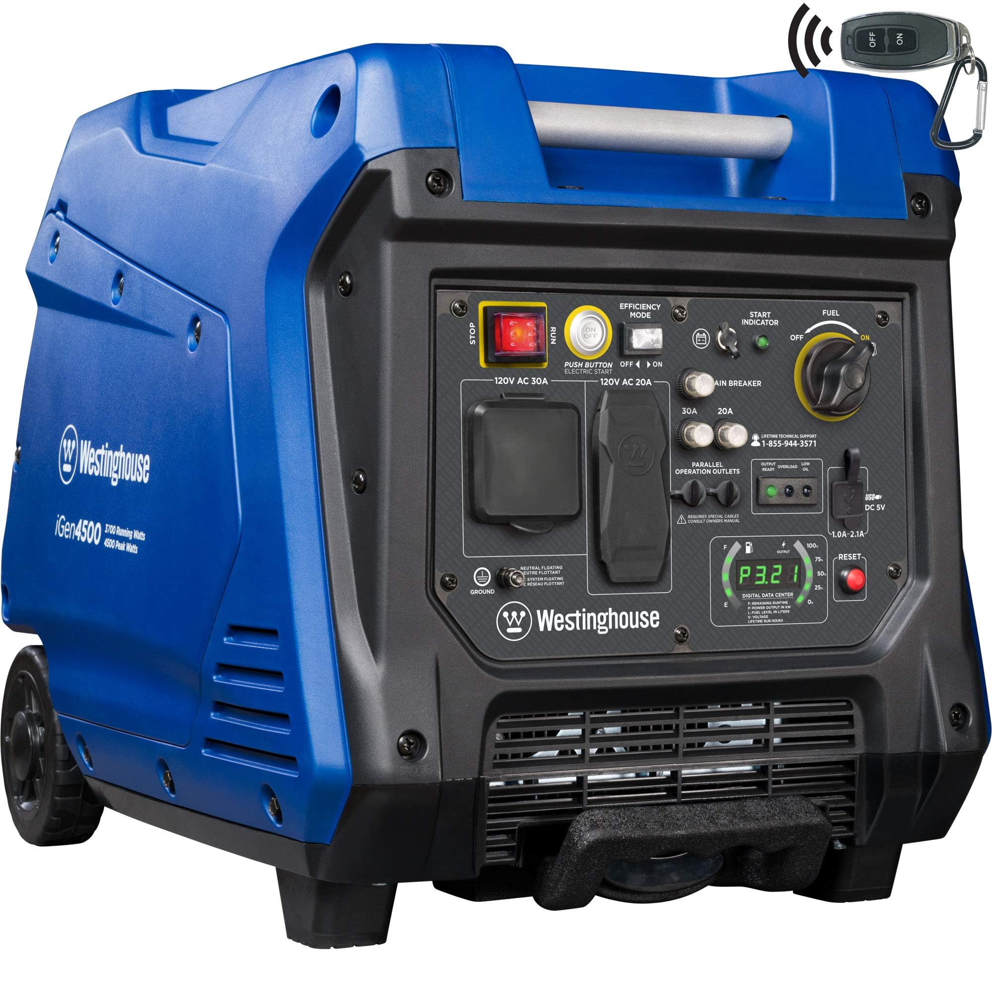 Westinghouse 4500 Watt Super Quiet Portable Inverter Generator, Remote Electric Start with Auto Choke