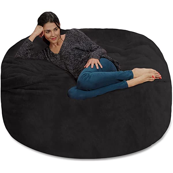 Chill Sack Bean Bag Chair: Giant 5' Memory Foam Furniture Bean Bag - Big Sofa with Soft Micro Fiber Cover - Navy Microsuede - Navy