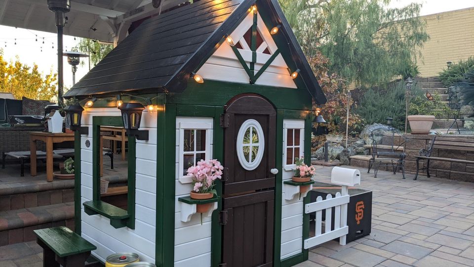 Aspen All Cedar Wooden Playhouse, Country Style, Dutch Front Door, Flower Pot Holders