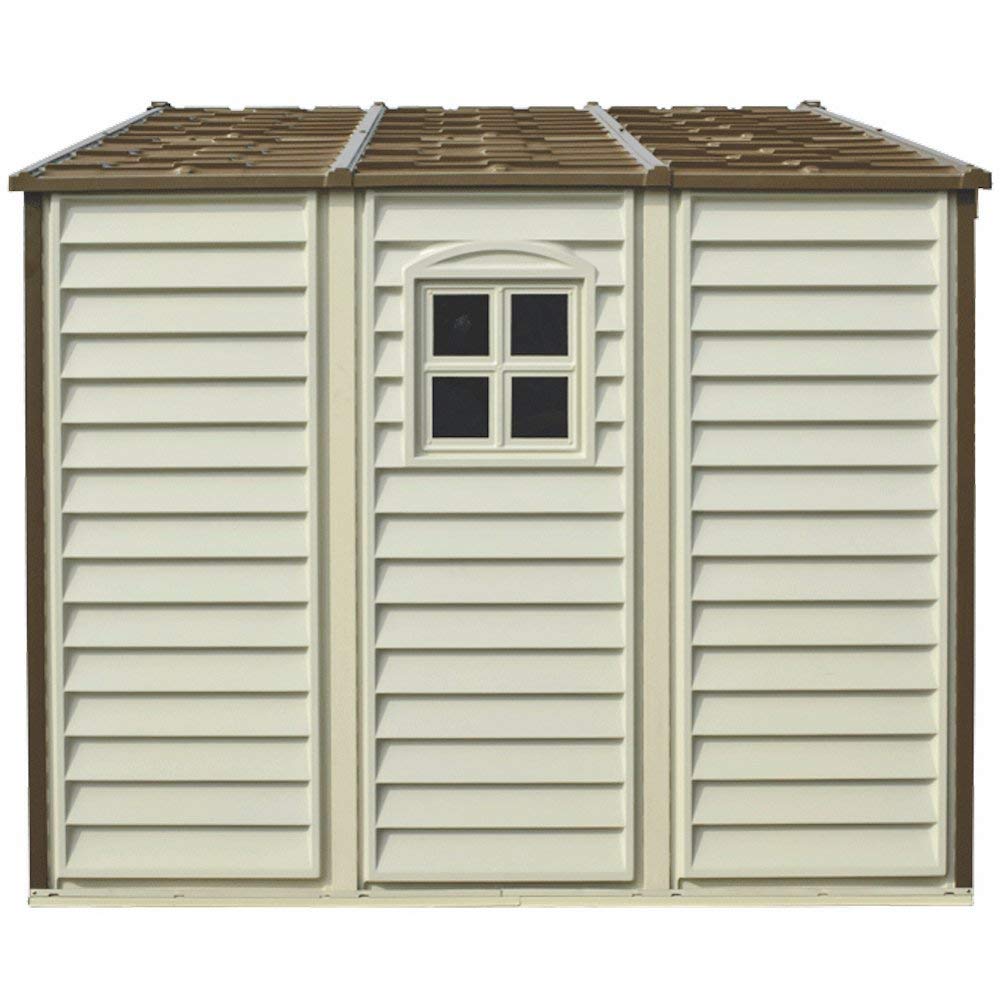 Duramax WoodSide 10 x 8 (8.02 m2) Plastic Garden Shed with 3 Fixed Windows & Metal Foundation Kit, Strong Metal Roof Structure Fire Retardant and Maintenance-Free Storage Shed
