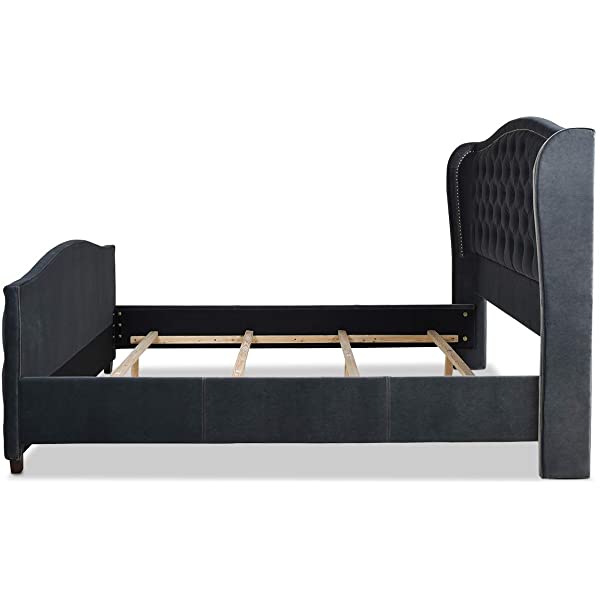 Jennifer Taylor Home Marcella Collection Queen Wingback Tufted Hand-Applied Nail Heads Upholstered Bed, Antique White Antique White Queen