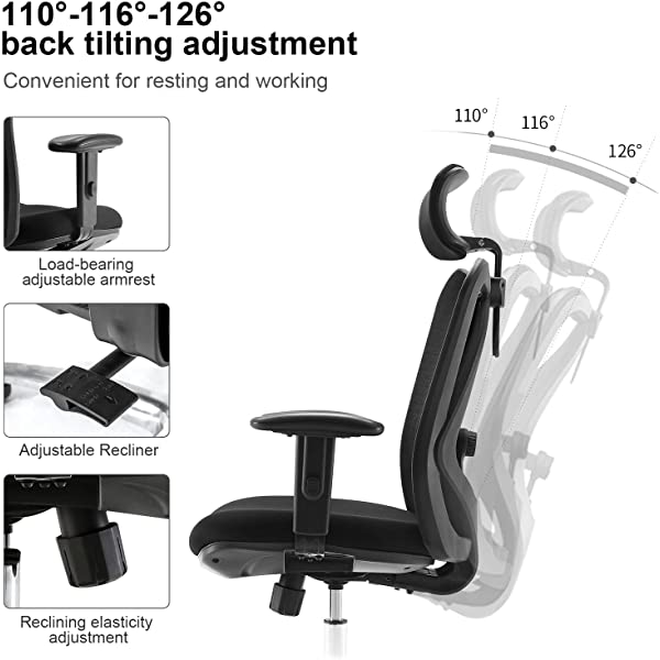 SIHOO Ergonomic Office Chair, Computer Desk Chair with Adjustable Lumbar Support, Comfortable Thick Cushion High Back Desk Chair with Adjustable Headrest and PU armrests(Orange)