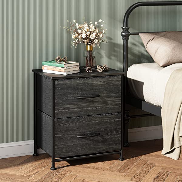 WLIVE Nightstand with 2 Fabric Drawers, Bedside Furniture & End Table Dresser for Bedroom, Living Room, Steel Frame, Wood Top, Easy Pull Handle Charcoal Gray