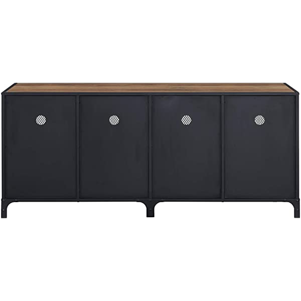 Walker Edison Malcomb Urban Industrial Metal Mesh Double Door Rolling Bar Cabinet, 33 Inch, Rustic Oak Rustic Oak 33 Inch