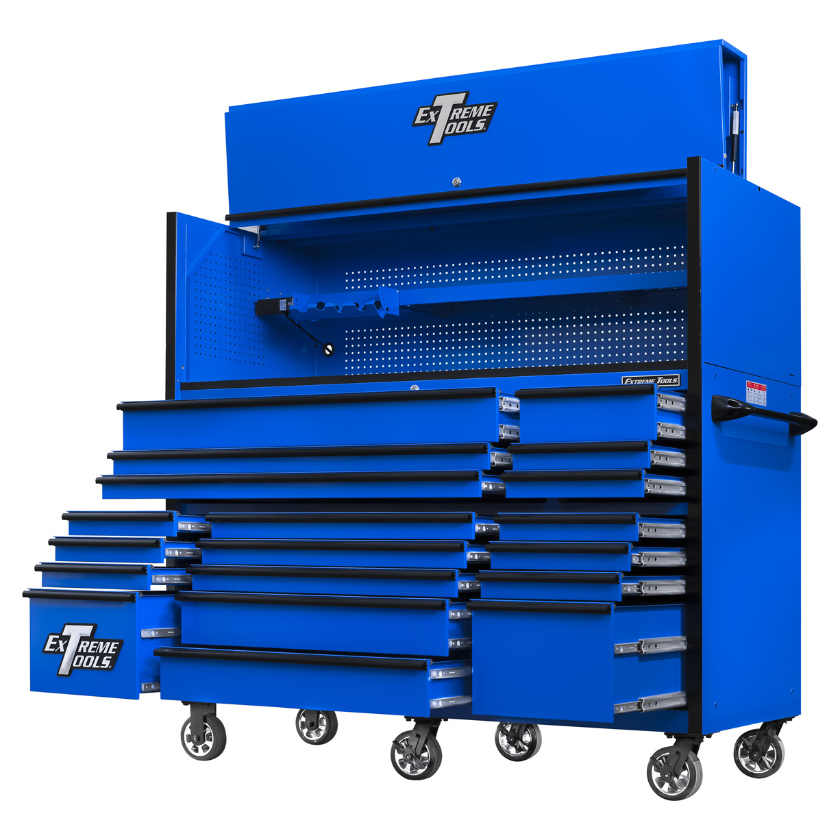 used toolboxExtreme Tools 72in. x 30in. 19 Drawers Triple Bank Roller Cabinet and Power Workstation Hutch Combo