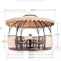 Outdoor European-style double-roofed garden gazebo with rattan roof
