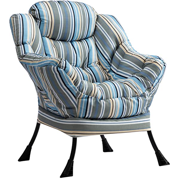 AbocoFur Modern Large Cotton Fabric Lazy Chair，Accent Contemporary Lounge Chair, Single Steel Frame Leisure Sofa Chair with Armrests and A Side Pocket, Beige