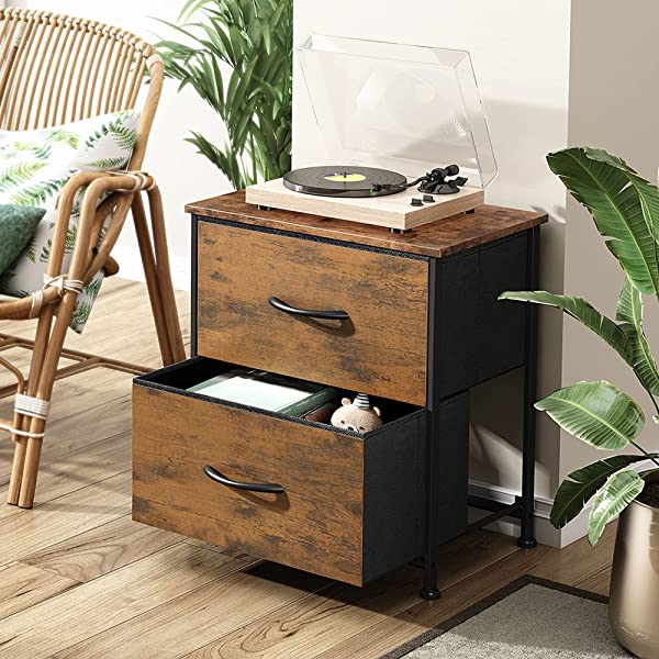 WLIVE Nightstand with 2 Fabric Drawers, Bedside Furniture & End Table Dresser for Bedroom, Living Room, Steel Frame, Wood Top, Easy Pull Handle Charcoal Gray