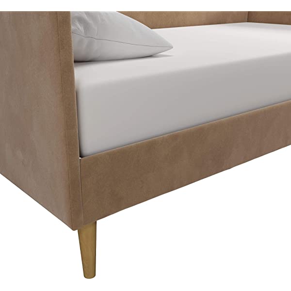 DHP Franklin Mid Century Upholstered Daybed, Sofa Bed, Twin Size Frame, Tan Linen Linen Twin Tan