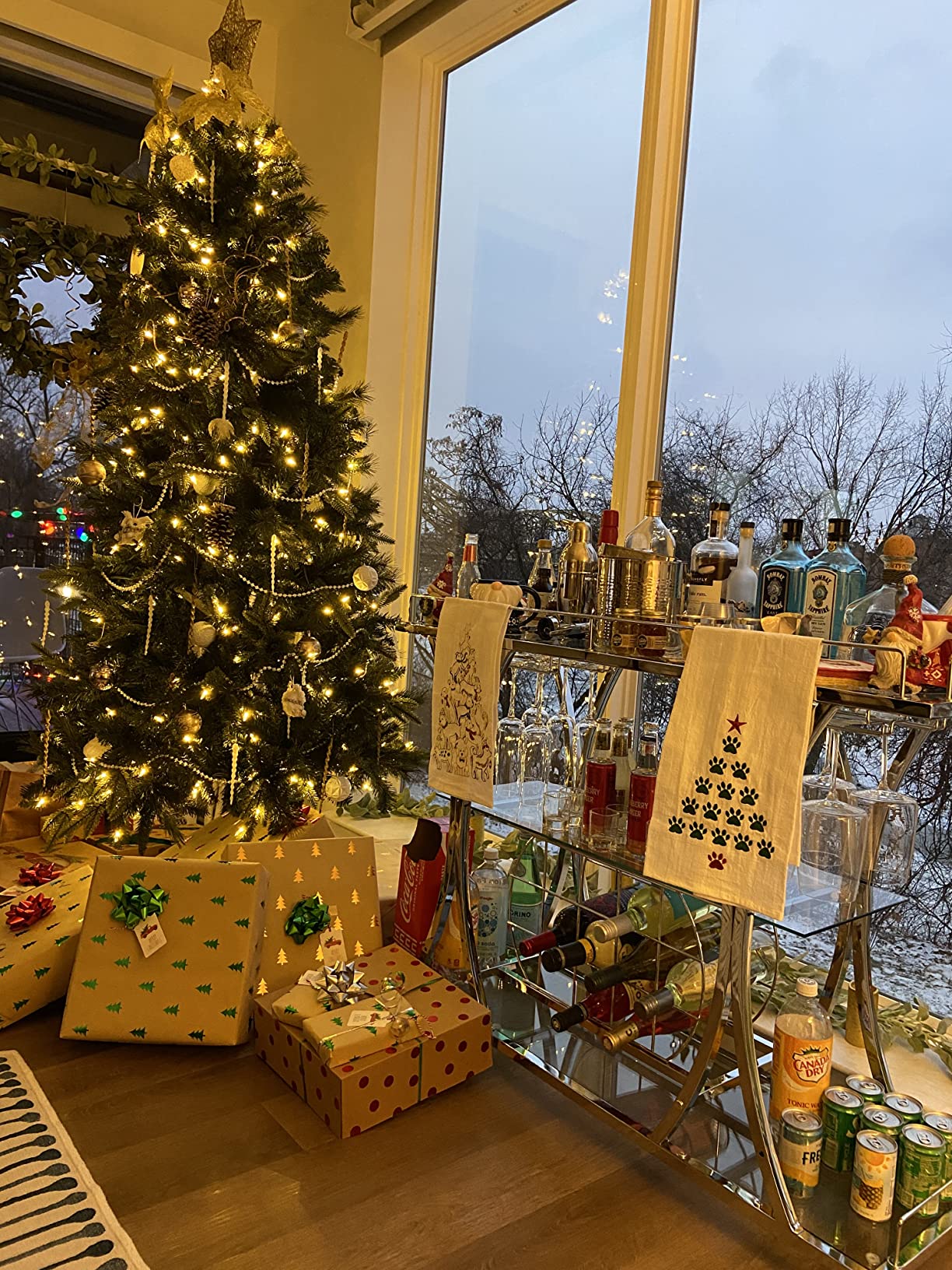 【Furniture】Bar Serving Cart with Glass Holder and Wine Rack, 3-Tier Kitchen Trolley, Mobile Wine Cart for Home