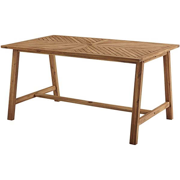 Walker Edison 5 Person Outdoor Wood Chevron Patio Furniture Dining Set Table Chairs Bench All Weather Backyard Conversation Garden Poolside Balcony, 4 Piece, Brown Brown 4 Piece Dining Set