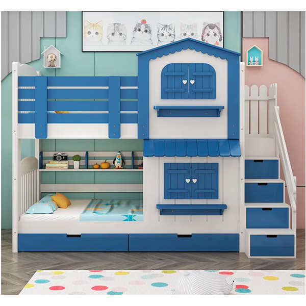 【Furniture】Children's Bunk Bed Mother-Child Bed Girl Bunk Bed with Wardrobe Slide