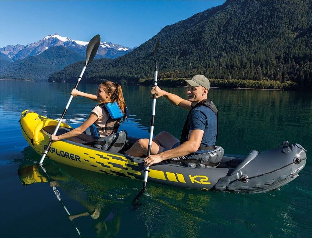 Intex Explorer K2 Kayak, 2-Person Inflatable Kayak Set with Aluminum Oars and High Output Air Pump