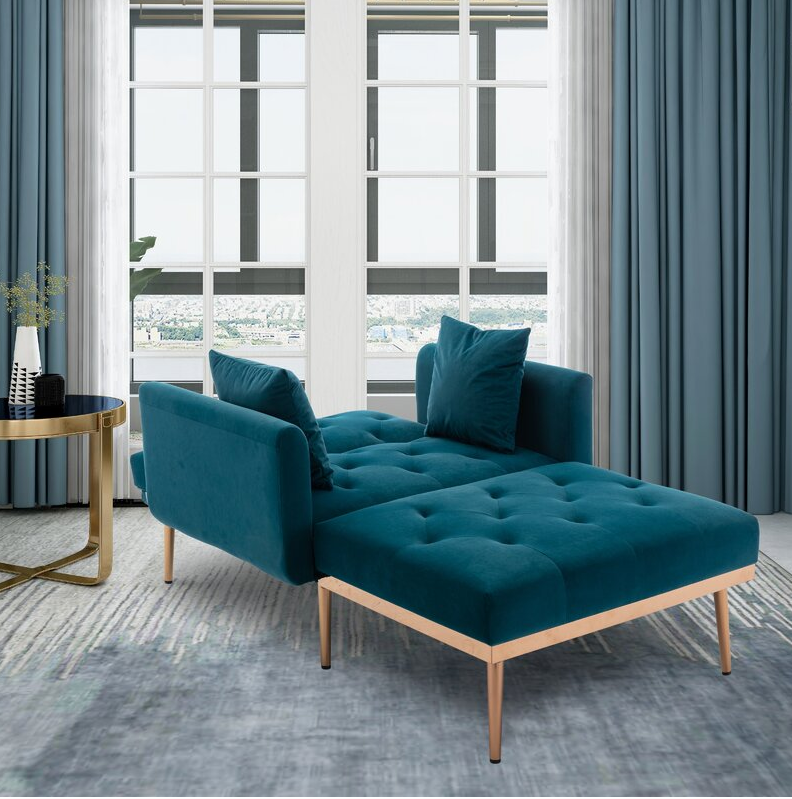 40.9” W Tufted Velvet Flared Arms Sleeper Convertible Chaise Lounge