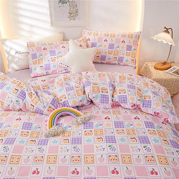 New Cartoon Animals Elephant Print Duvet Cover Sets for Kids 100% Cotton Reversible Soft 3 Pieces Kids Bedding Duvet Cover Pillowcases Kawaii Cloud Bedding Sets, Queen/Full Full/Queen (1 Duvet Cover + 2 Pillowcases) Multi A00 Elephant Bunny Balloon